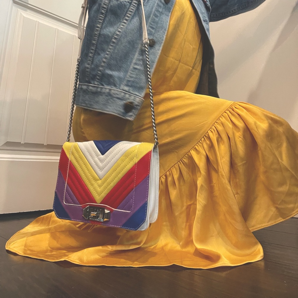 REBECCA MINKOFF Chevron Quilted Small Love Crossbody Rainbow